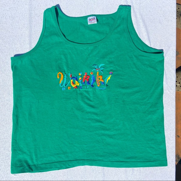 Vintage emerald green Waikiki Beach Hawaii tank top size XL - Picture 8 of 9
